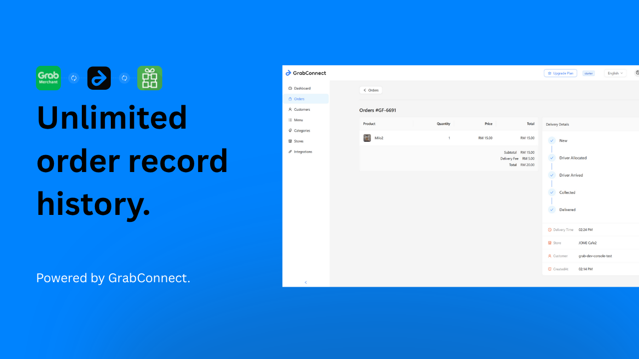 GrabConnect Order record history
