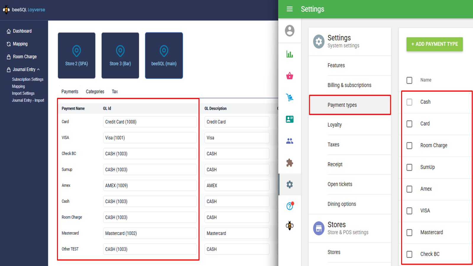 Journal Entry Add payment type