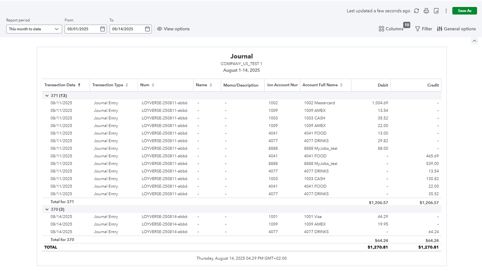 Journal Entry Update